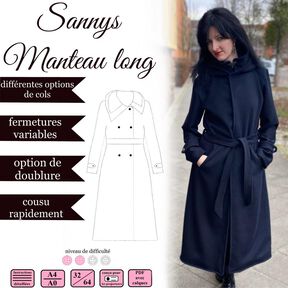 Manteau long Sannys - Taille 32-64 - EBook et instructions