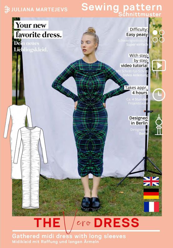 Patron Midi-Robe à manches longues XS-XXXL image number 6