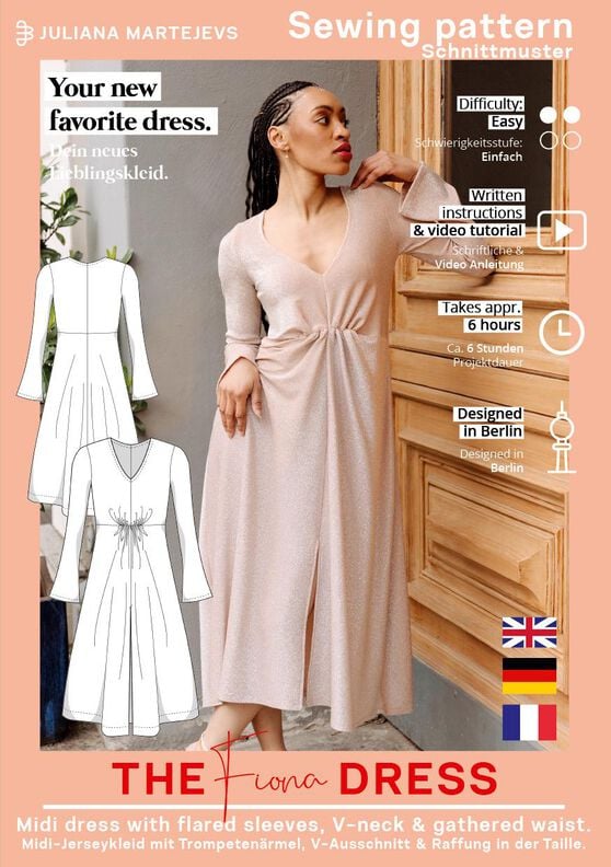 Patron de robe midi en jersey pour femme, elegante image number 5