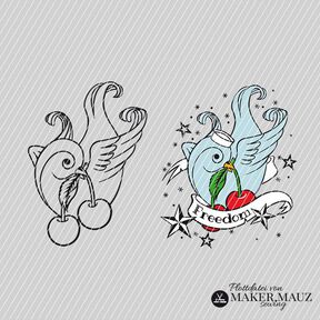 Hirondelle rockabilly aux cerises - fichier traceur 
