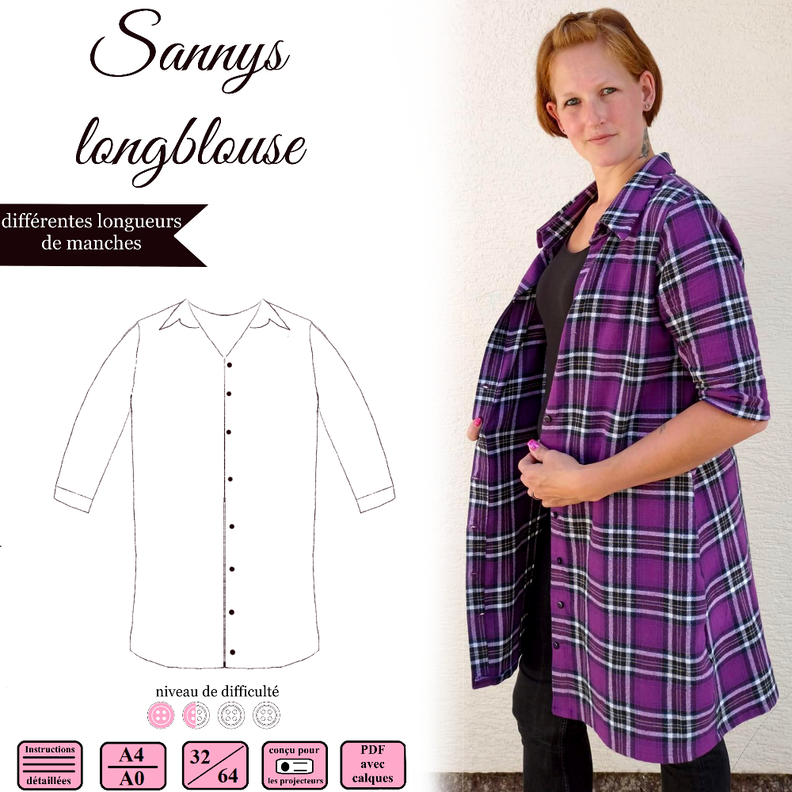 Sannys Long Bluse - Taille 32-64 - EBook et instructions image number 1