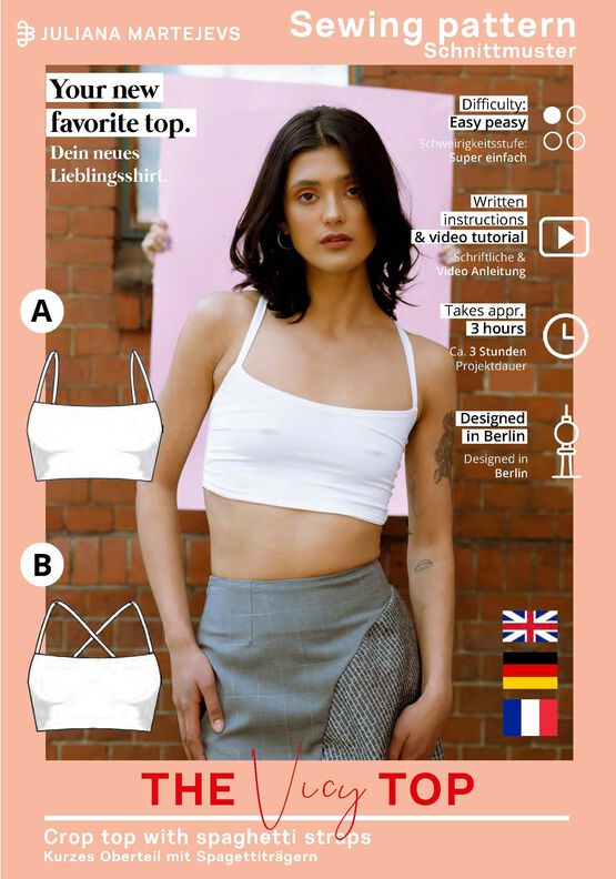 Patron Crop Top Bralette XS-XXXL Patron de couture en jersey image number 7