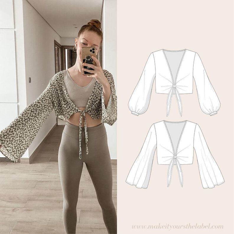 Crop Top / Blouse / Chemisier noué T34-50 image number 1