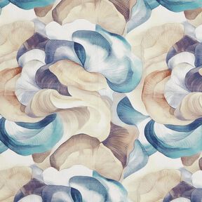 Tissu de décoration Semi-panama plante abstraite – bleu/cuivre, 