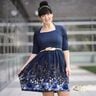 Jersey coton Tissu bordure fleurs paillettes dorées | Glitzerpüppi – bleu nuit/bleu jean,  thumbnail number 7