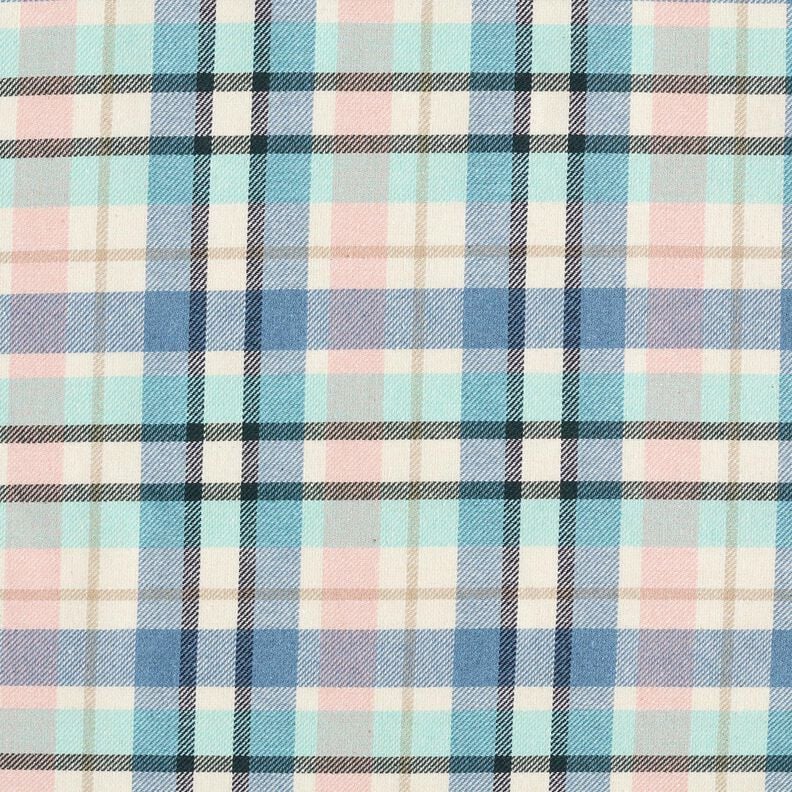 Coton mélangé Sergé à carreaux – bleu brillant/rose clair, image number 1