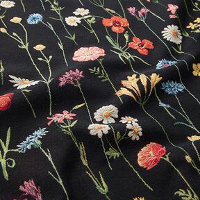 Tissu de décoration Gobelin fleurs sauvages – noir/rosé, 