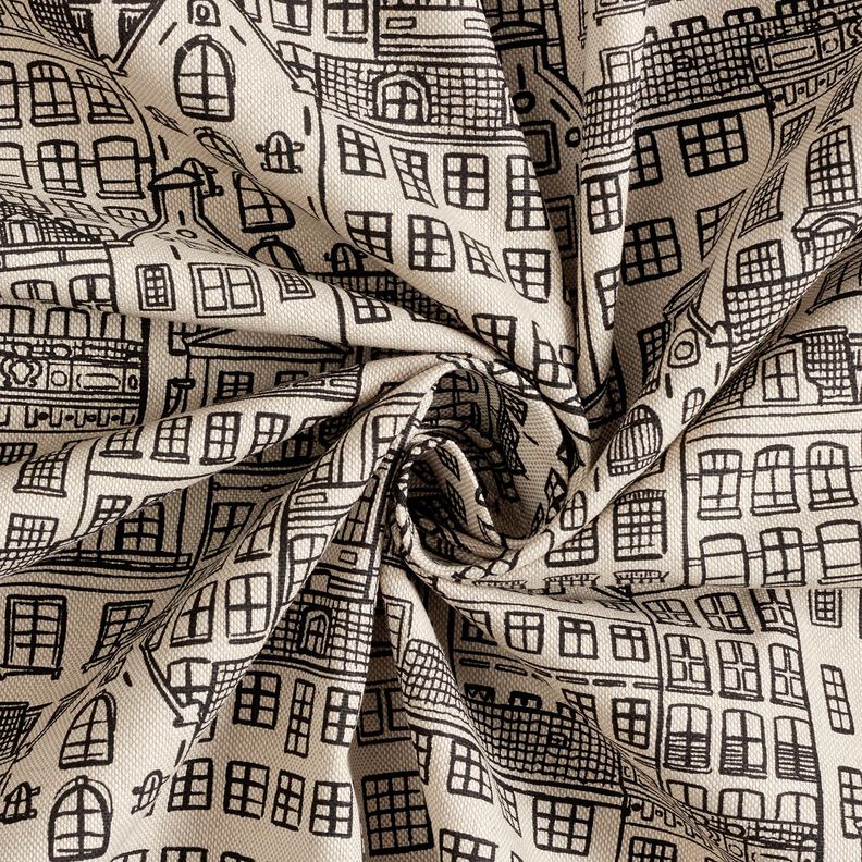 Tissu de décoration Semi-panama Maisons de ville – nature/noir,  image number 3