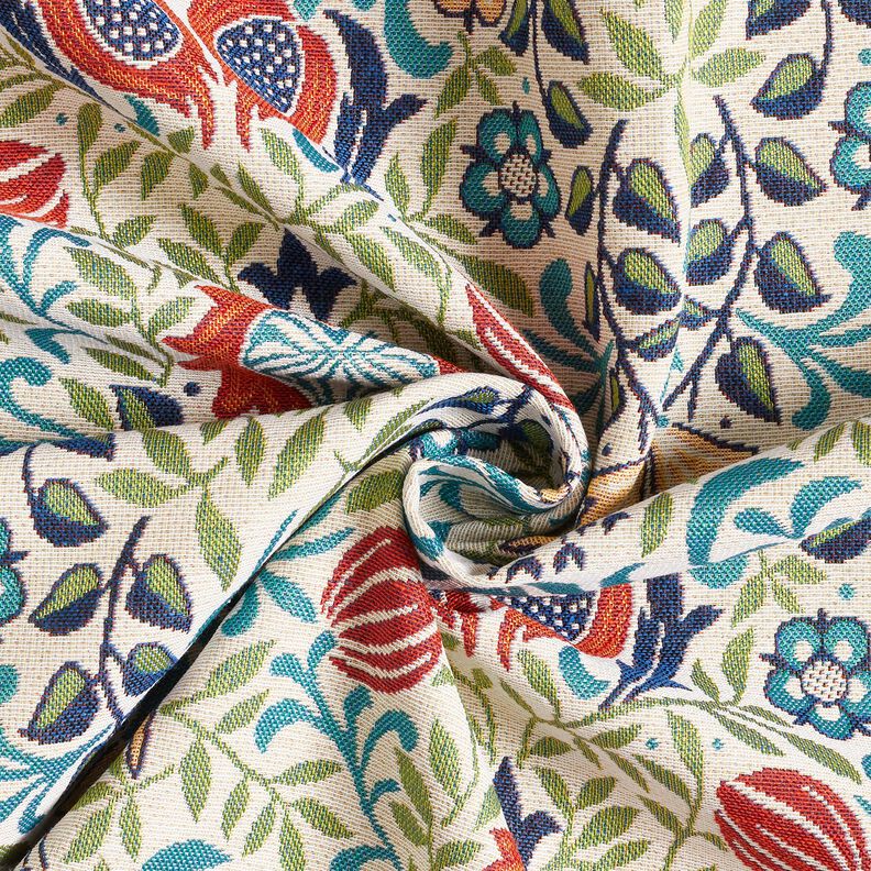 Tissu de décoration Gobelin vrilles symétriques – beige clair/turquoise, image number 3