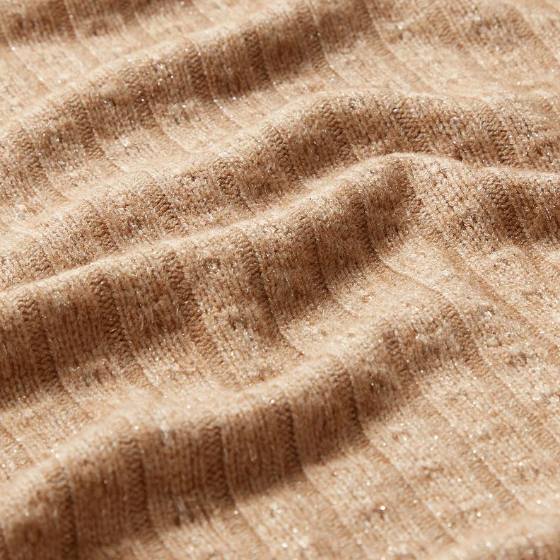 Tissu maille Tissu ajouré à rayures pailletées élégantes – marron clair,  image number 2