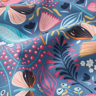 Tissu en coton Cretonne Papillons et fleurs – gris bleu/rose vif, 