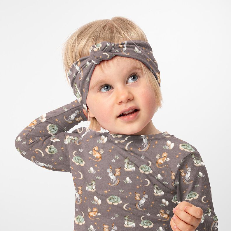 French Terry Sweat d’été jolis dragons Impression numérique – taupe foncé,  image number 5