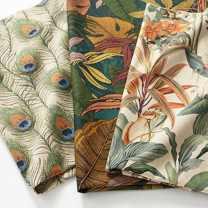 Tissu de décoration Semi-panama perroquet de la jungle – nature/vert, image number 5