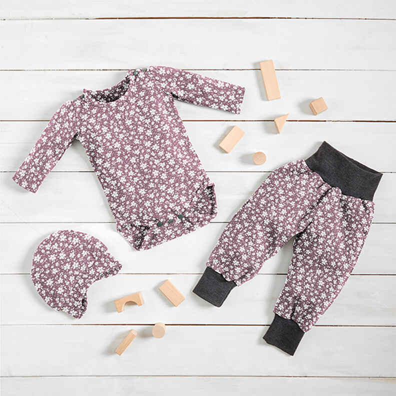 Jersey coton Fleurs bicolores – vieux rose foncé, image number 6