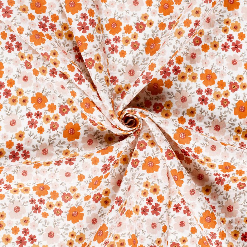 Tissu double gaze de coton Prairie fleurie – ivoire/orange pêche,  image number 3