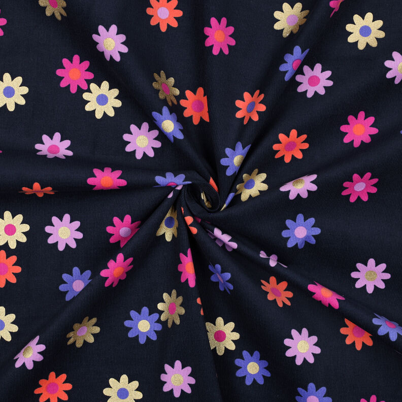 Velours milleraies Fleurs avec imprimé pailleté | Poppy Fabrics – bleu marine, image number 3