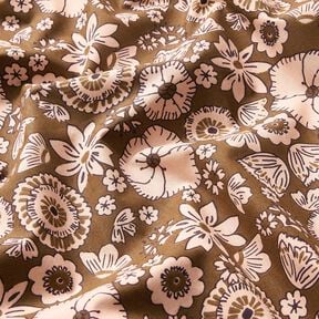 Tissu en coton Cretonne Fleurs rétro – olive/rosé, 