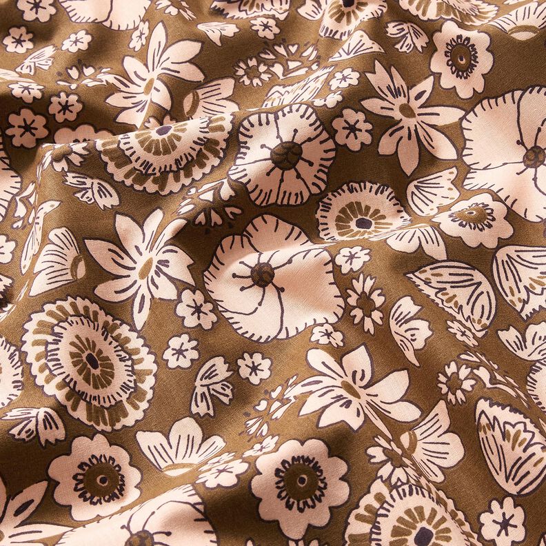 Tissu en coton Cretonne Fleurs rétro – olive/rosé, image number 2