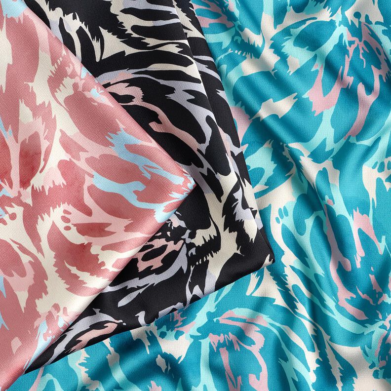 Crêpe satin pétales abstraits – turquoise/crème,  image number 5