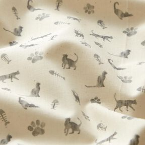 Popeline de coton bio Chats et empreintes de pattes – écru/gris, 