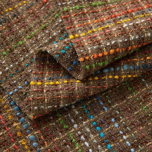 Bouclé en laine vierge mélangée Rayures colorées & lurex – marron moyen,  image number 4