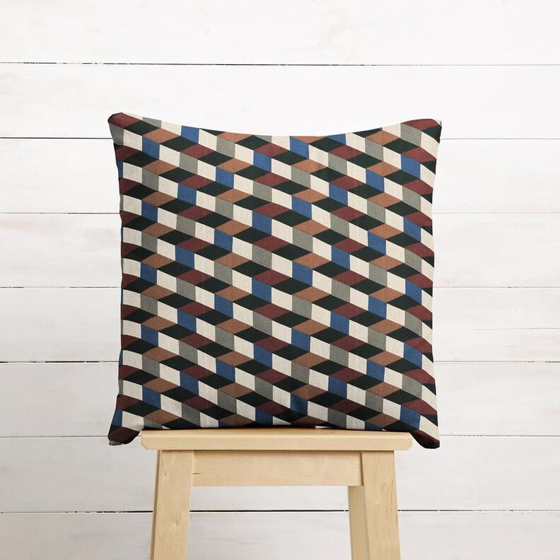 Tissu de décoration Semi-panama cubes minimalistes – nature/bleu,  image number 6