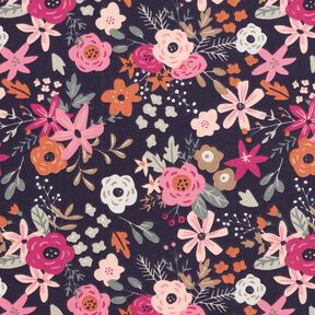 Popeline coton bouquets de fleurs – bleu noir/pourpre, 