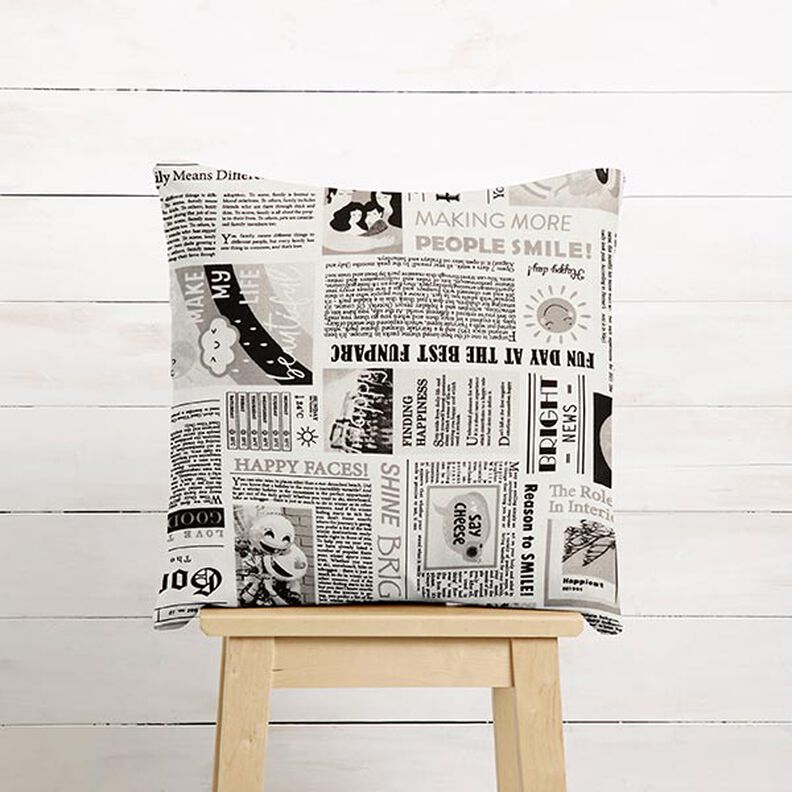 Tissu de décoration Semi-panama Journal rétro – blanc/noir,  image number 6