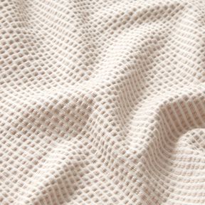 Jersey coton Seersucker Rayures fines – amande/blanc, 