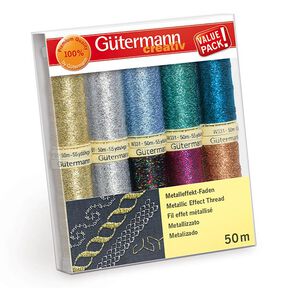 Kit fils à tout coudre fil effet métal [ 50m | 10 Pièces ] | Gütermann creativ – mélange de couleurs, 