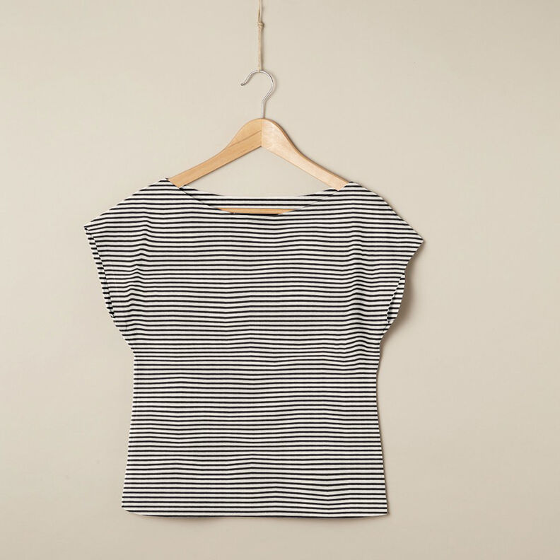 Jersey coton Rayures étroites – crème/noir, image number 5