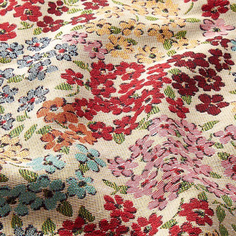 Tissu de décoration Gobelin Splendeur des fleurs – beige clair/rouge,  image number 2