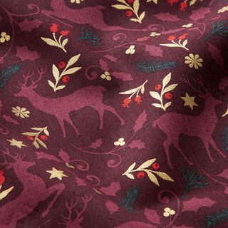 Tissu en coton Popeline Cerf en saut – merlot/or, 
