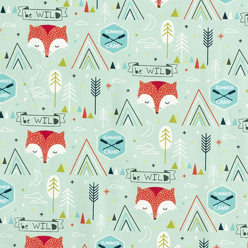 Tissu en coton Cretonne Be Wild Renard – vert pastel,  image number 1