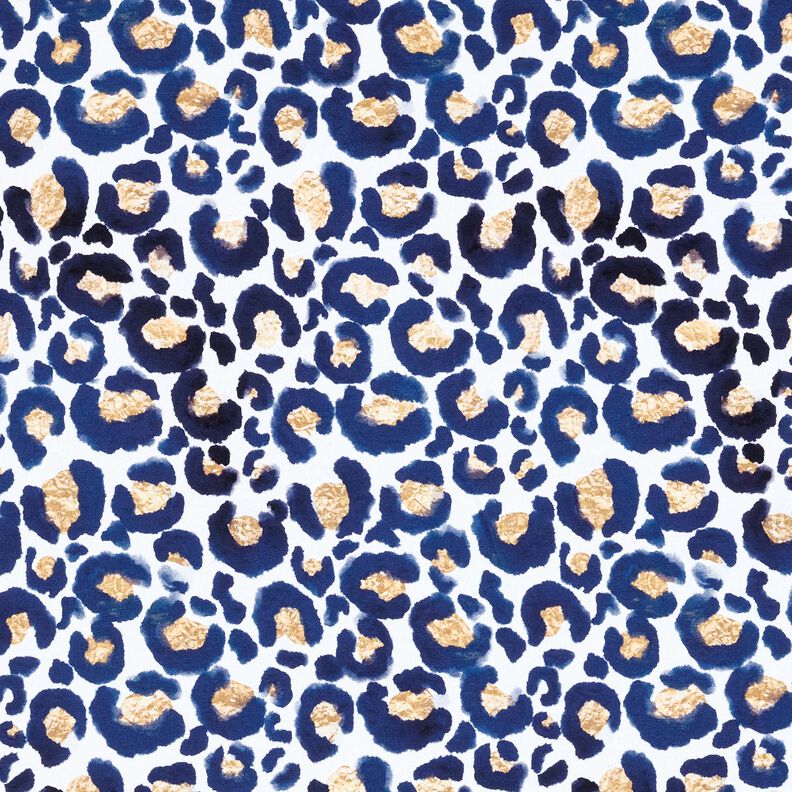 Jersey coton Léopard à taches dorées | Glitzerpüppi – blanc/indigo,  image number 1