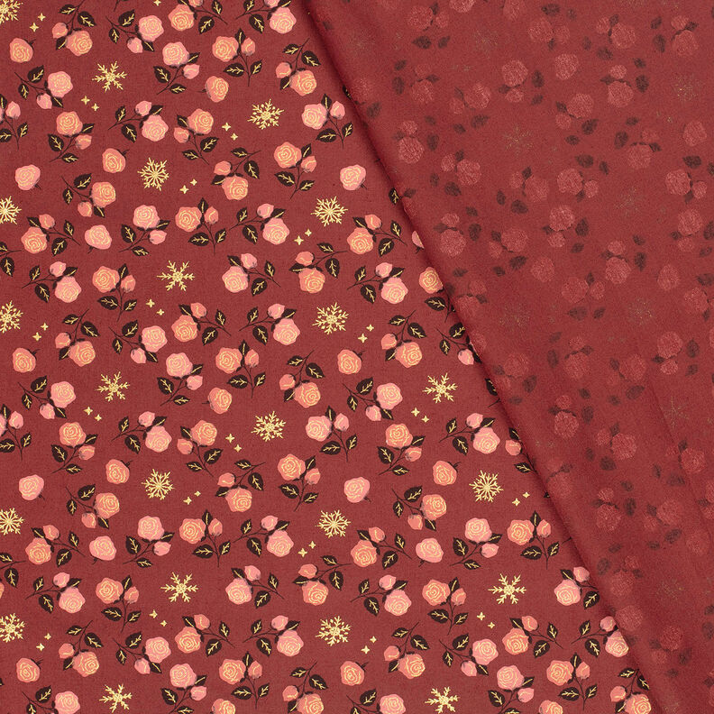 Tissu en coton Popeline Roses classiques – rouge foncé/or,  image number 4