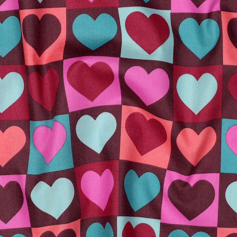 Popeline coton Tissu à carreaux avec cœurs | Poppy Fabrics – bordeaux,  image number 2