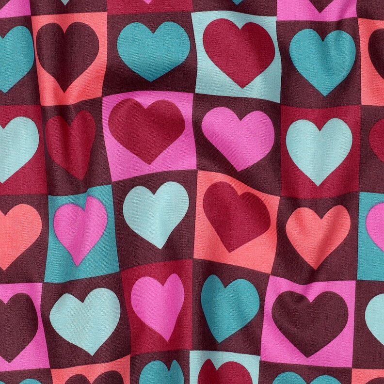 Popeline coton Tissu à carreaux avec cœurs | Poppy Fabrics – bordeaux, image number 2