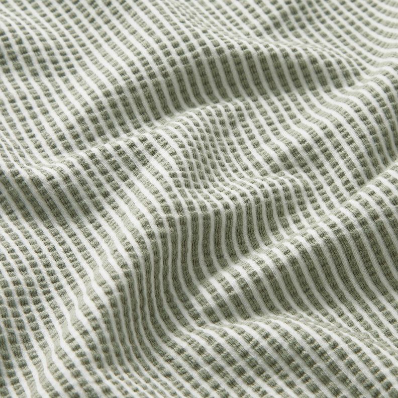 Jersey coton Seersucker Rayures fines – roseau/blanc,  image number 2