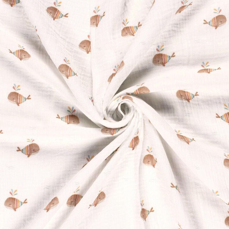 Tissu double gaze de coton baleine rayée Impression numérique – ivoire,  image number 3