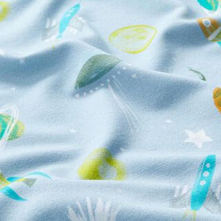 French Terry Sweat d’été Planètes et fusées Impression numérique – bleu clair, 