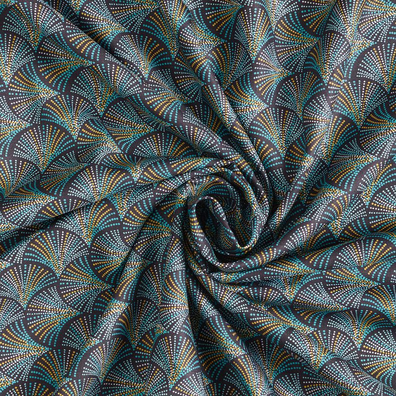 Tissu viscose Éventails rétro – bleu nuit/turquoise, image number 3