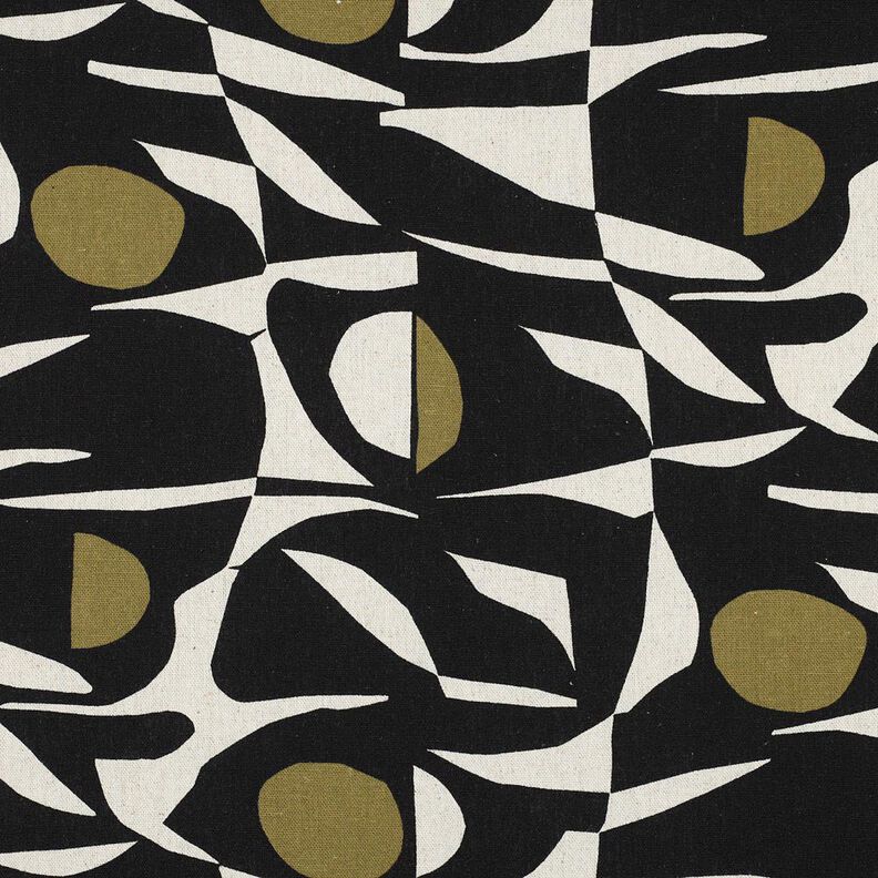 Mélange viscose lin Motif géométrique – noir/olive, image number 1