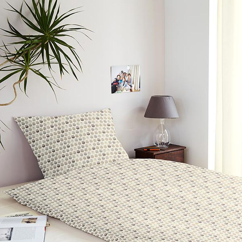 Tissu en coton Cretonne hibou – crème/gris,  image number 6