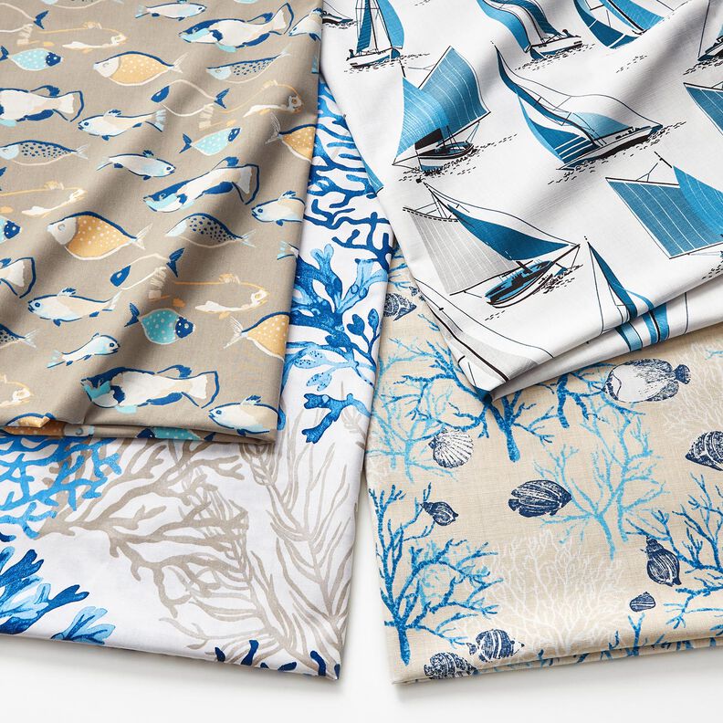 Tissu en coton Cretonne Grands coraux – blanc/bleu,  image number 5