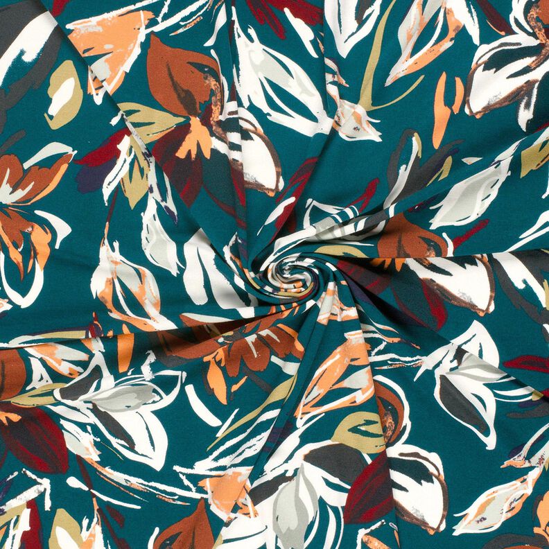 Jersey viscose fleurs modernes – pétrole/cuivre, image number 3