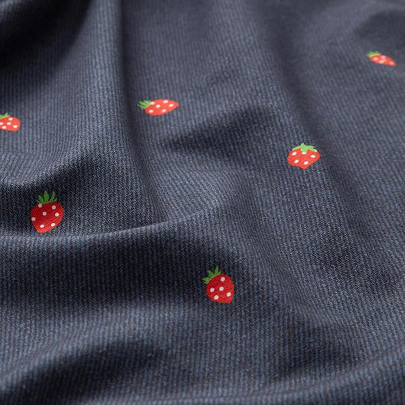 Jersey coton Fraises en aspect jean Impression numérique – gris bleu/rouge feu,  image number 2