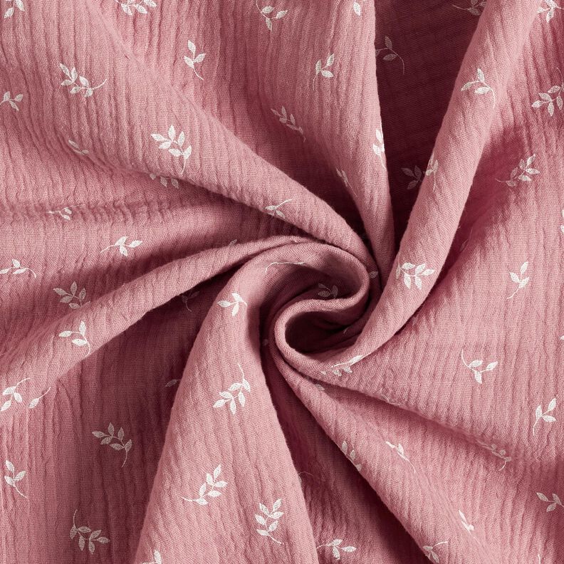 Tissu double gaze de coton Branche – vieux rose foncé/blanc,  image number 3