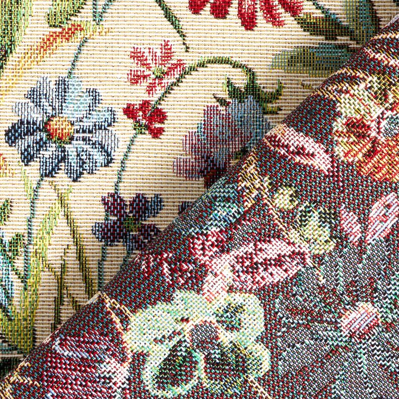 Tissu de décoration Gobelin Jardin fleuri joyeux – beige clair/vert, image number 4