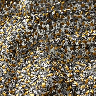 Tissu en dentelle à vrilles de fleurs et paillettes – noir/or, 